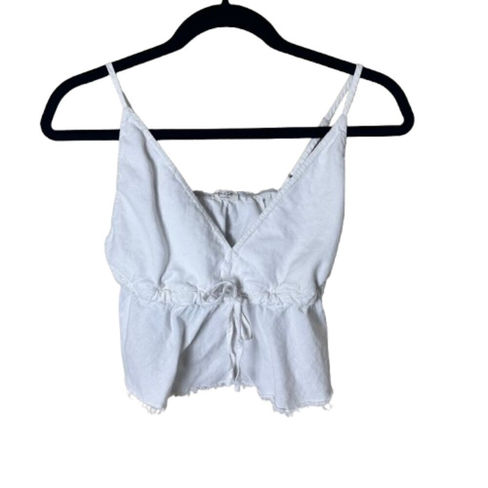 BRANDY MELVILLE John Galt Linen Cropped Top One Size White/Cream